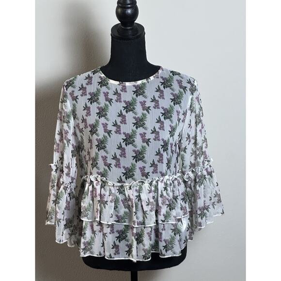 Buffalo David Bitton Women's Floral Print Top Size S Boho Flare Sleeve Top - Picture 16 of 16